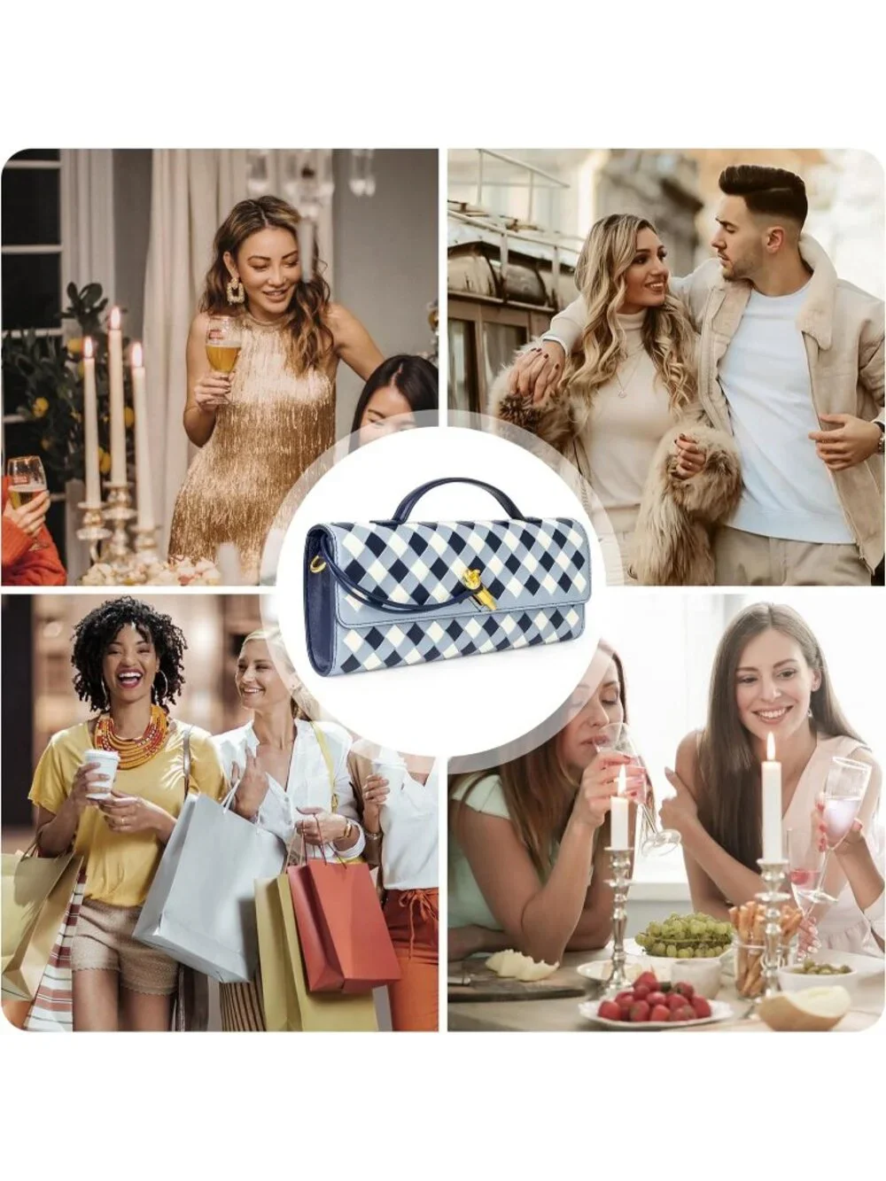 Women Mixed Sky Woven Vegan Leather Clutch Purse Formal Evening Crossbody Bag